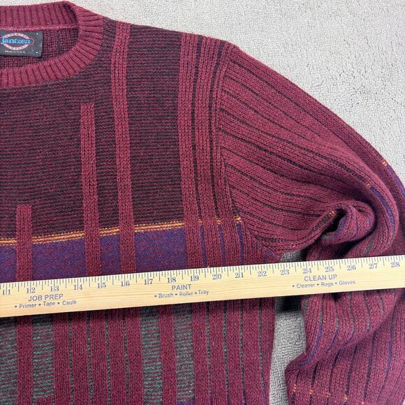 Vintage Jantzen Sweater Mens Large Red Geometric Kevin Mccallister Home Alone - Picture 5 of 6